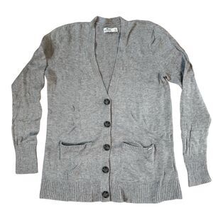 Hollister Women's Gray Cardigan Sweater Size Large V-Neck Button-Up